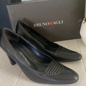 Bruno Magli Nappa Cuoio Devita black leather heels.  Made in Italy